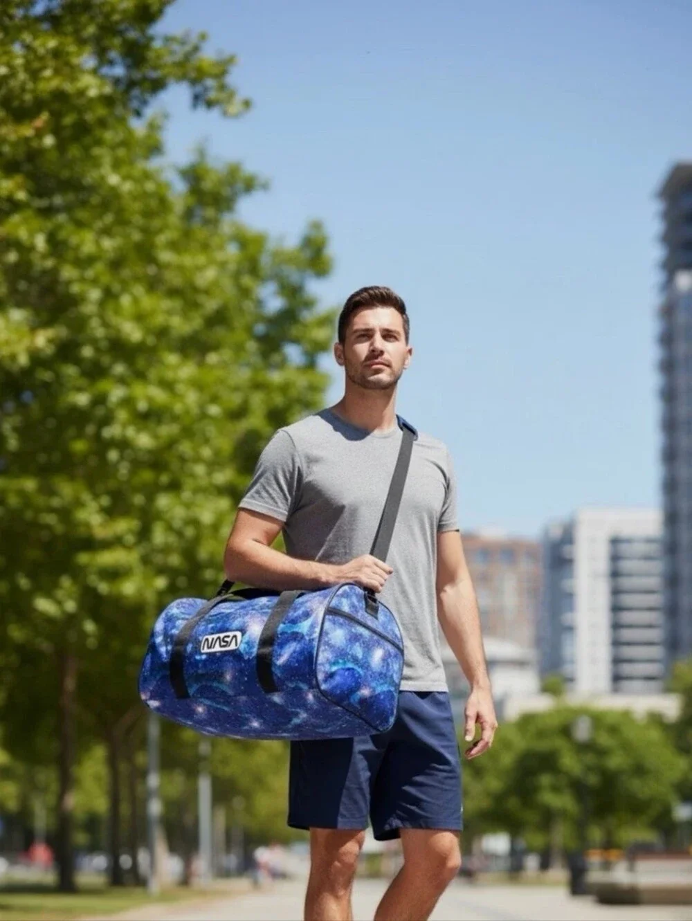 NASA Big Blue Galaxy Print Duffel Bag - Men's Travel Bag